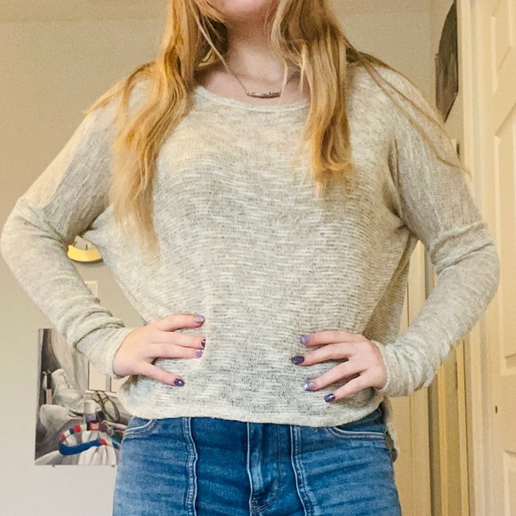 Button’s Francesca’s Light Gray Sweater with Cream Lace Back Detailing - Picture 2 of 5